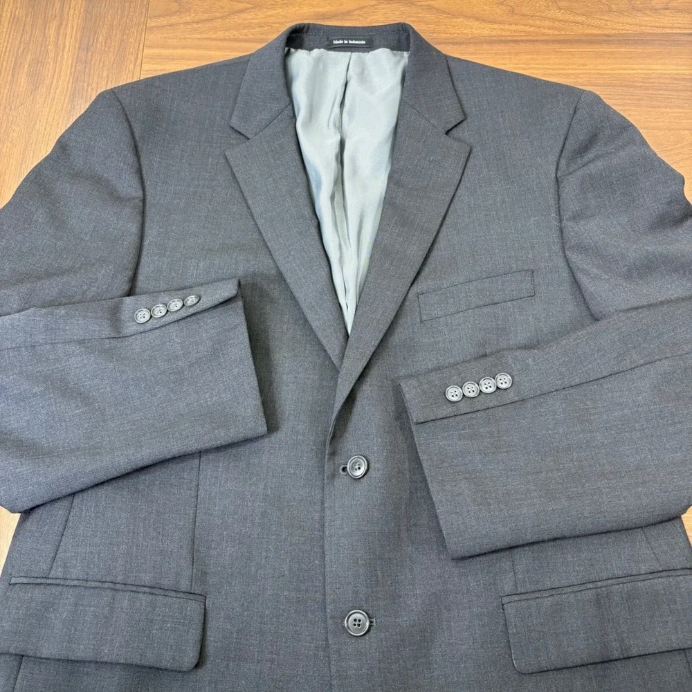 Pronto Uomo Suit Men 44R 38x28 Dark Gray Wool Blend Flat Front Corpcore Modern